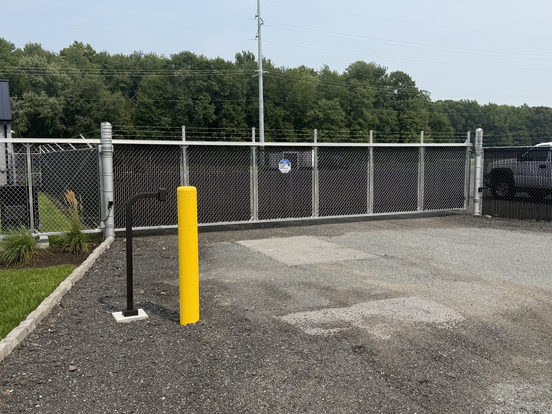 Keypad entry post at the gated entrance of A Box's secured storage facility in Cambridge, Maryland
